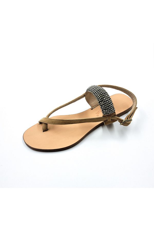 GARDA Special Design Camel Color Suede Leather Women s Jewelled Flip Flops Sandals Trendyol