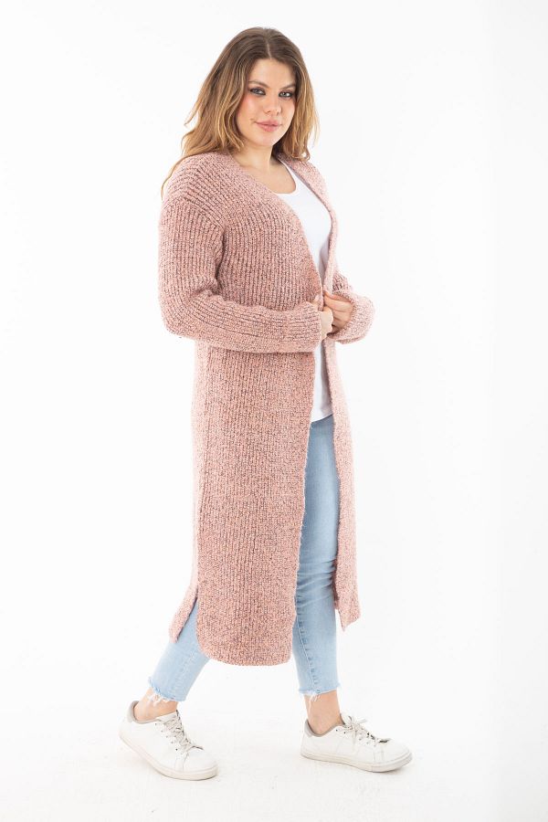 ans Women s Plus Size Color Slit Thick Knitwear Long Cardigan 65N37306 Trendyol