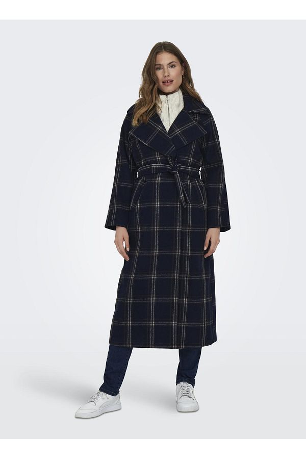 Only ONLPATRICIA CHECK WOOL COAT Navy Blue Women s Coat OTW Trendyol