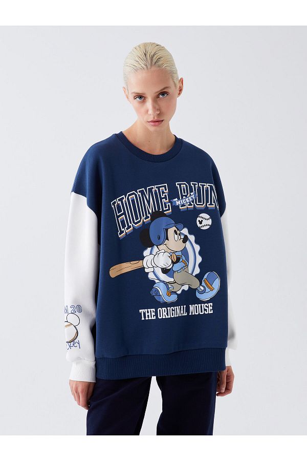 LC Waikiki Crew Neck Mickey Mouse Printed Long Sleeve Oversize Women s Sweatshirt Trendyol