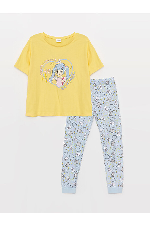 LC Waikiki Girl Crew Neck Printed Short Sleeve Pajama Set- Trendyol