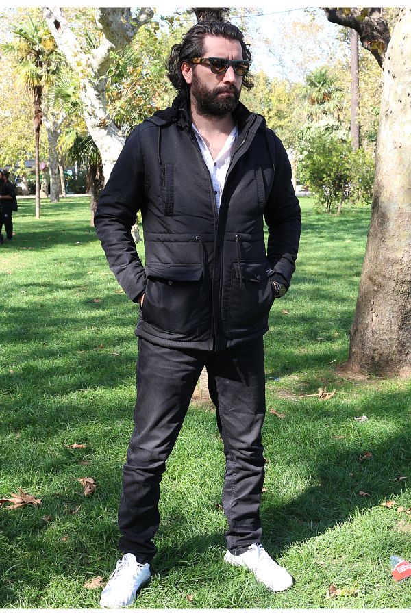 for example Ex Shadow Rain Resistant Cold 7 Pockets Men s Winter Coat Parka with Fully Fur Inside Trendyol