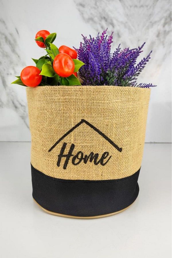 Digithome-Wicker Multi-Purpose Organizer Mini Round Flower Pot Black - Cly-j1026 C1-1-121 1