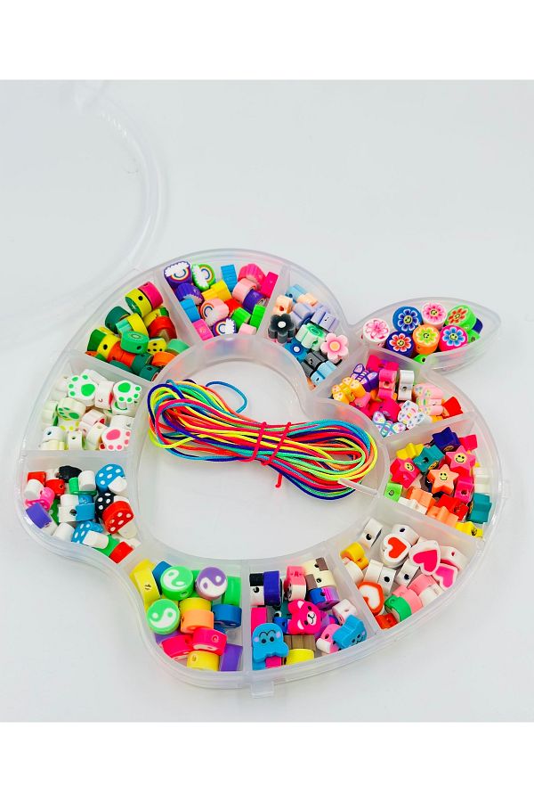 Candy-Fimo Bead Set Apple Shaped Box 220 Pieces 5 Meters Parachute String 1