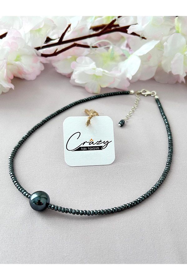 CRAZY TAKI TASARIM GENUINE HEMATITE STONE 925 SILVER WOMEN S NECKLACE Trendyol