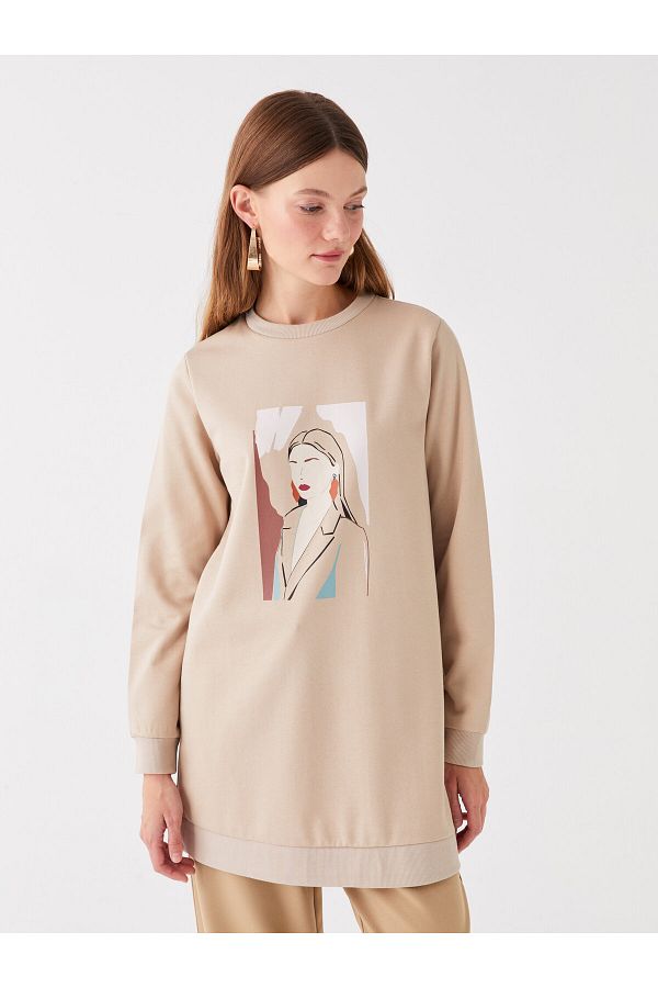 LC Waikiki-Langarm-Sweatshirt-Tunika für Damen mit Rundhalsausschnitt – bedruckt 1
