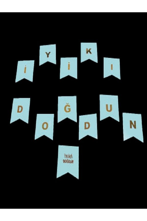 Kazanabil-HAPPY BIRTHDAY GOLD LETTERS CARDBOARD FLAG SET BLUE 1