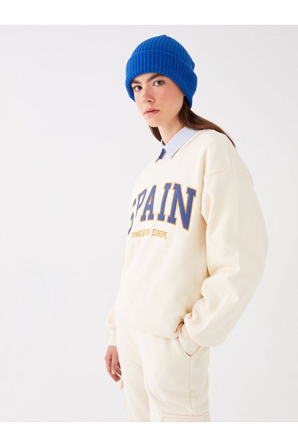 LC Waikiki-Dámská mikina Oversize Crew Neck s dlouhým rukávem – potištěná 1