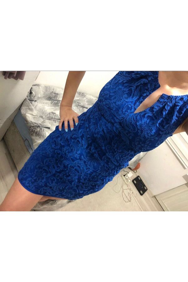 Adrianna Papell Adrianna Papel Midnight Blue Lace Detailed Dress Trendyol