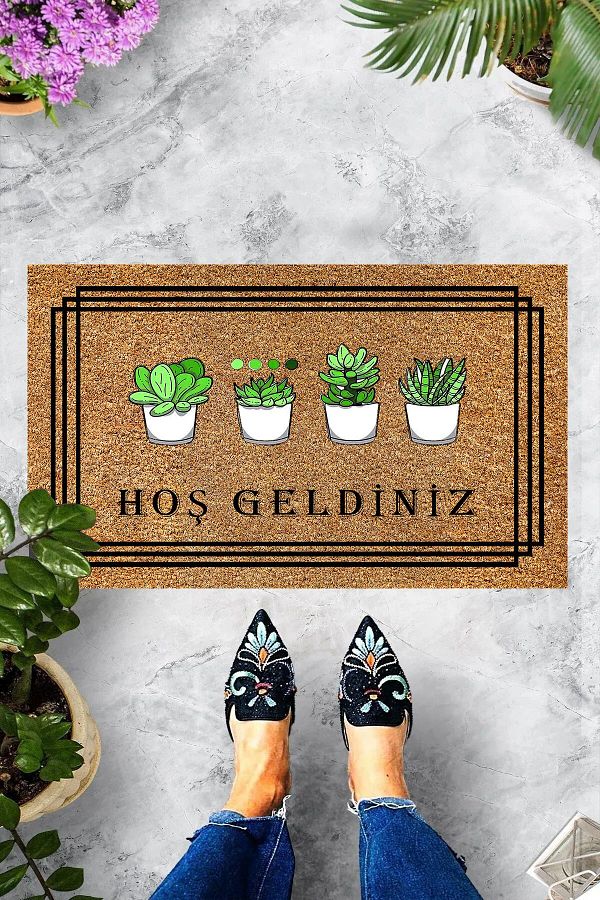 on the clouds-Digital Printed Cactus Patterned Welcome Written Decorative Door Mat 1