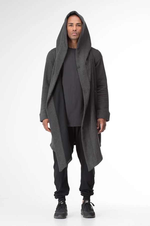 Ofelya-Men's Oversized Black Cloak Jacket - Hooded, Long Cardigan, Gothic 1
