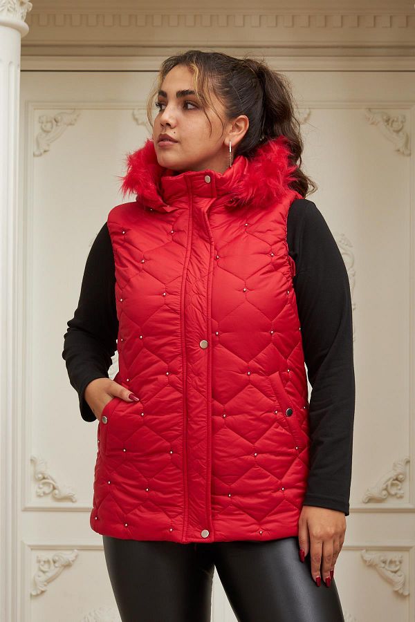RMG-Dropped Women's Large Size Red Quilted Vest 1