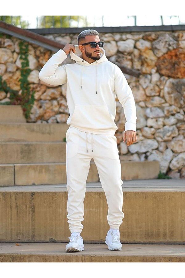 NO 601 White Hooded Patternless Sweat White Tracksuit Plain Unisex Tracksuit Set Trendyol