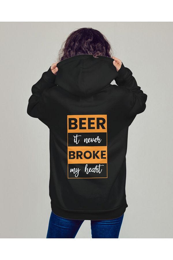 Fasel Beer Never Broke My Heart Printed Unisex Hooded Winter Hoodie Trendyol