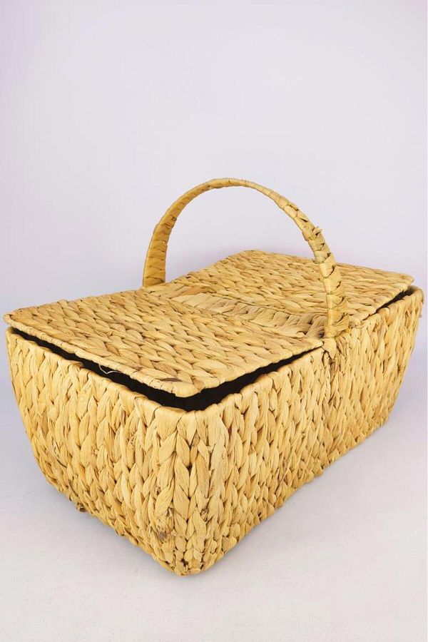 Digithome-Wicker Bamboo Lid Picnic Basket Rectangular Picnic Bag Brown - Cl-5004 C1-1-121 1