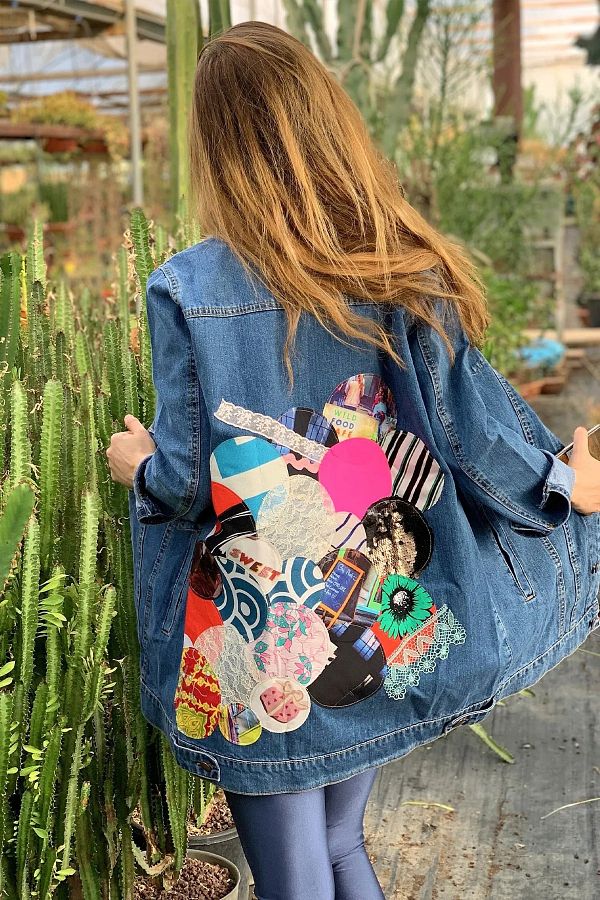 poupee Women s Plus Size Denim Jacket Blue Plus Size Round Patchwork Detailed Design Denim Jacket Trendyol