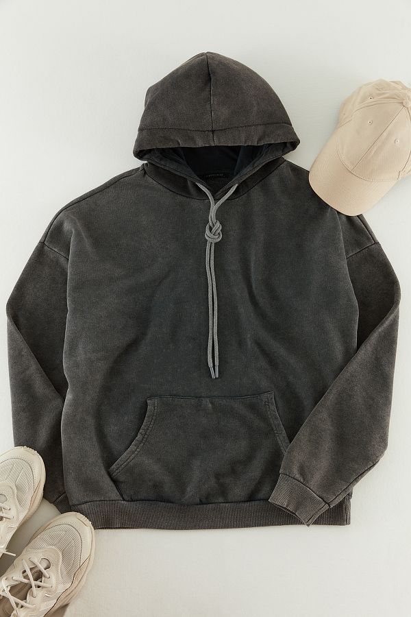 Trendyol Collection-Anthrazitfarbenes Oversize-Sweatshirt mit Kapuze - Antik/Blass-Effekt TMNAW22SW2602 1
