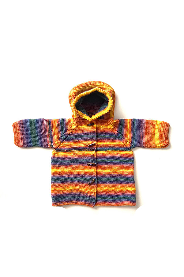 Pafuli El Örgüsü Ahşap Boncuk Düğmeli Kapişonlu Bebek/Çocuk Hırkası (0-24 ay) Renkli