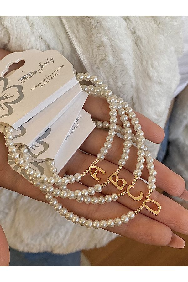 tak tarz m Gold Letter Pearl Bracelet
