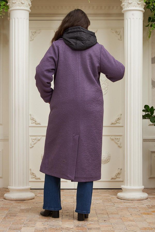 Rmg Quilted Inside Plus Size Hooded Purple Coat Trendyol