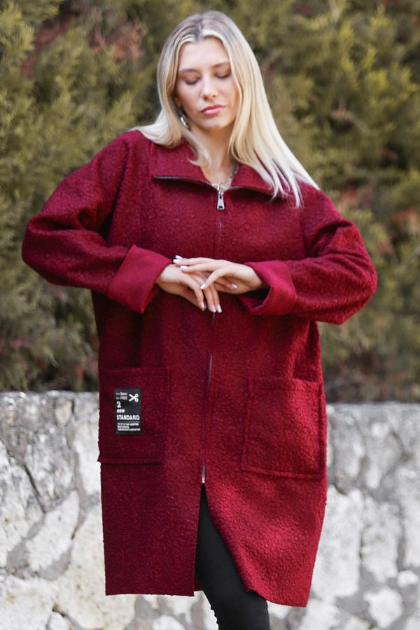 Burgundy boucle coat outlet