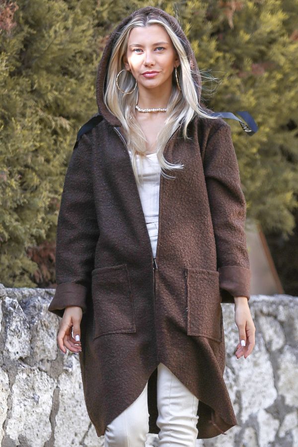 Hooded boucle coat outlet