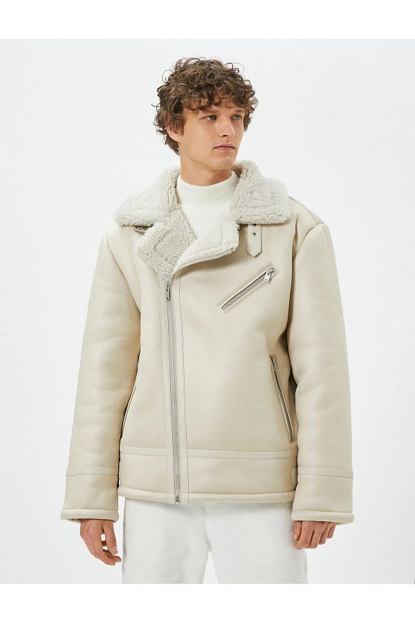 Koton-Suede Look Jacket Inside with Plush Zipper Pocket Detail 1