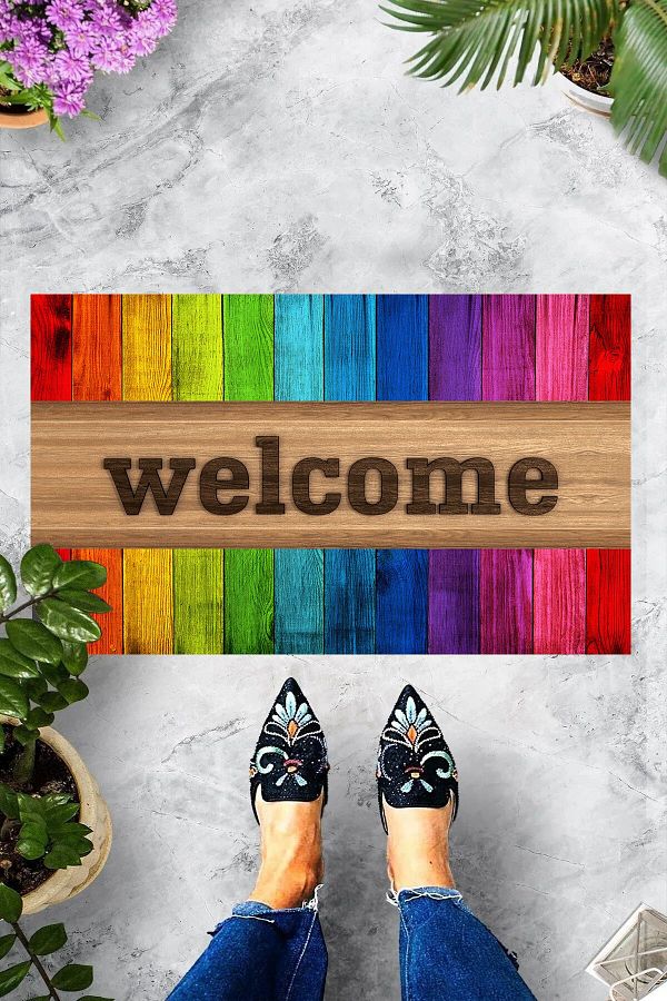 on the clouds-Digital Printed Colorful Board Patterned Welcome Written Decorative Door Mat 1