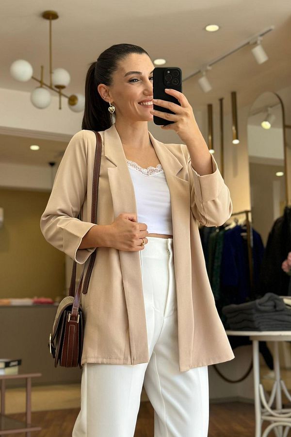 Unique Boutique Cream Thin Blazer Jacket Trendyol