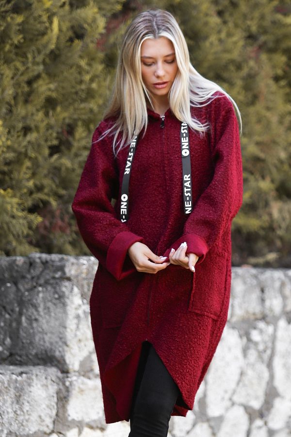 Burgundy boucle coat sales