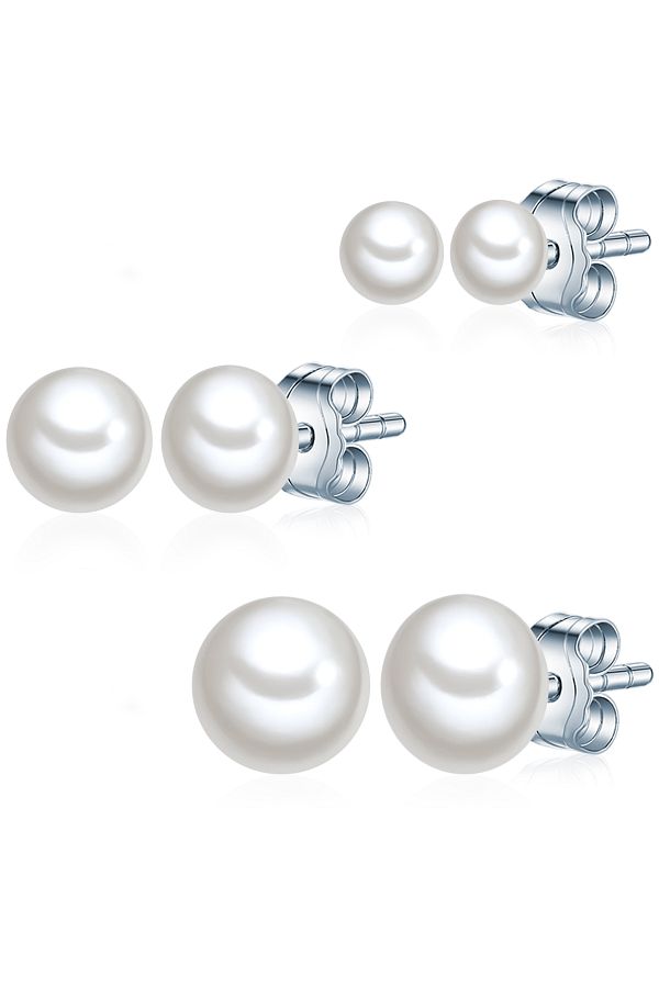 Valero Pearls-Modeschmuckset 3er-Set Ohrstecker Sterling Silber Süßwasser-Zuchtperlen weiß 1