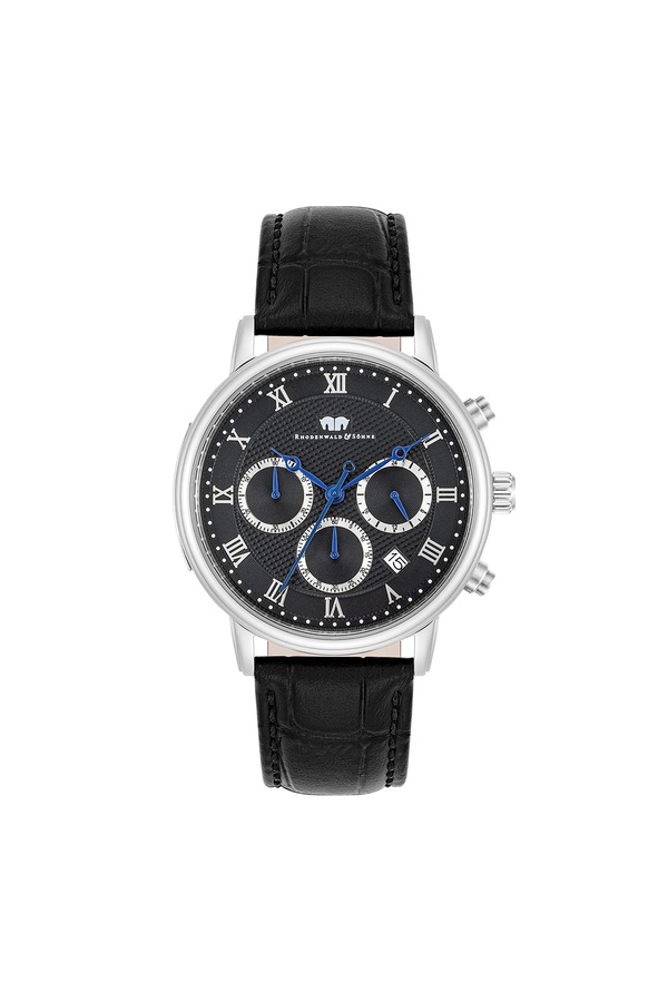 Rhodenwald & Söhne-Chronograph Herren Chronograph silber Echtleder schwarz 1