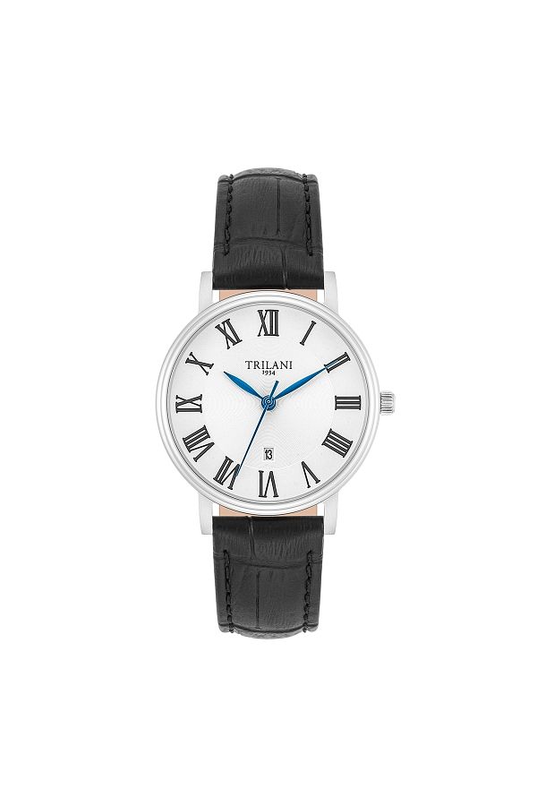 Trilani-Quarzuhr Damen Quarzuhr silber Echtleder schwarz 1