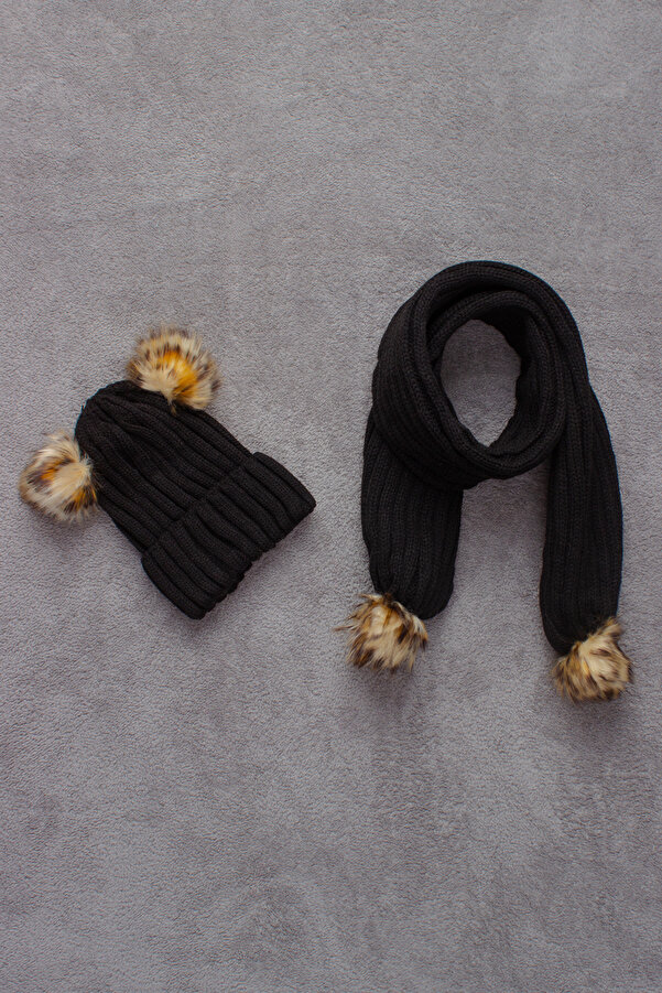 ADA BEBEK ÇOCUK Çift Ponponlu Atkı Bere Takımı