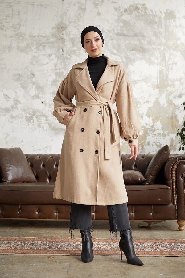 Esre Store-6-Button Hijab Coat Camel 1
