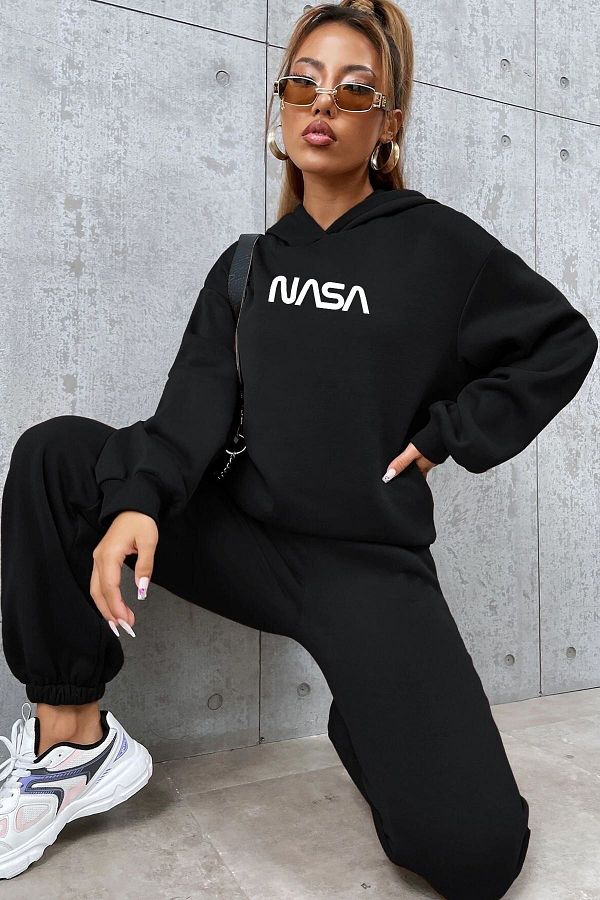 Tarzsokak Black Nasa Digital Printed Winter UNISEX Tracksuit Set Trendyol