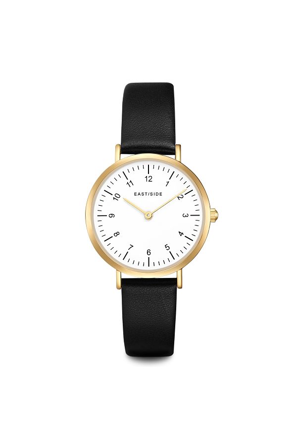 eastside-Quarzuhr Damen Quarzuhr gelbgold Echtleder schwarz 1