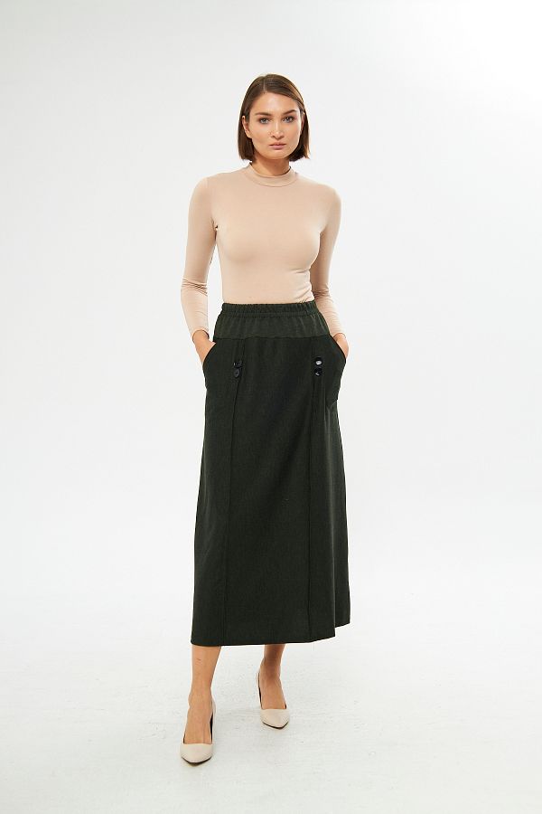 Long khaki skirts in winter top