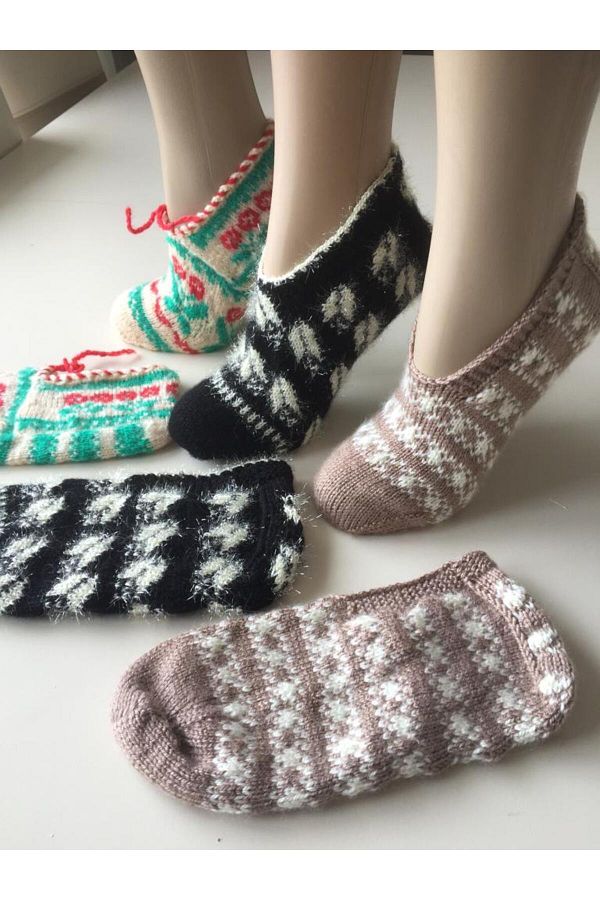 Papatyam 3 Pieces of Hand Knitted Booties Five Needle Handcrafted Booties Dowry Booties Knit Home Booties Handcrafted Booties Trendyol