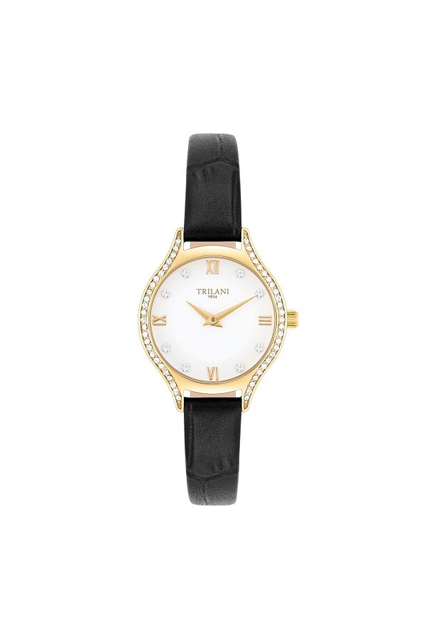 Trilani-Quarzuhr Damen Quarzuhr gelbgold Echtleder weiß 1