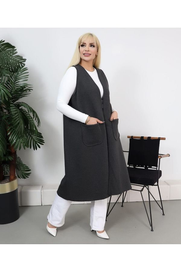 MODASTRO-Large Size Anthracite Lycra Three Thread Fleece Inside Vest 1