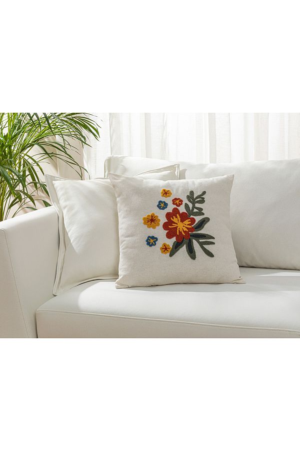 English Home-Luna Punch - Embroidered Natural Throw Pillow Cover 1