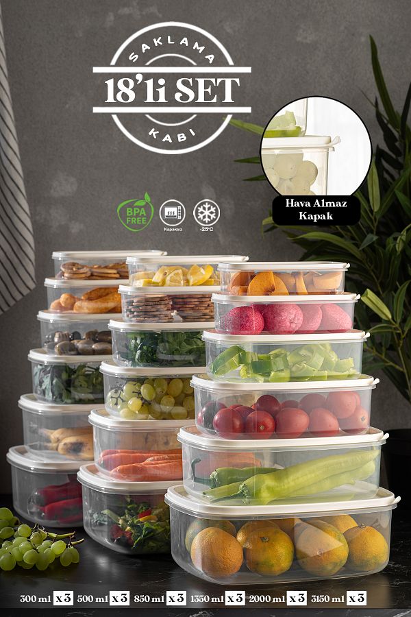 Meleni Home-Set of 18 Rectangular Sweet Storage Container Set Transparent 1