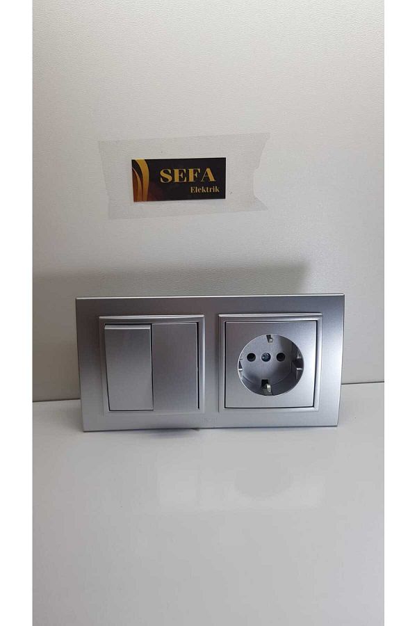 ELBİ-Zena Silverline Series - Metalic Gray Commutator and Grounded Socket Frame Doubled Suit 1