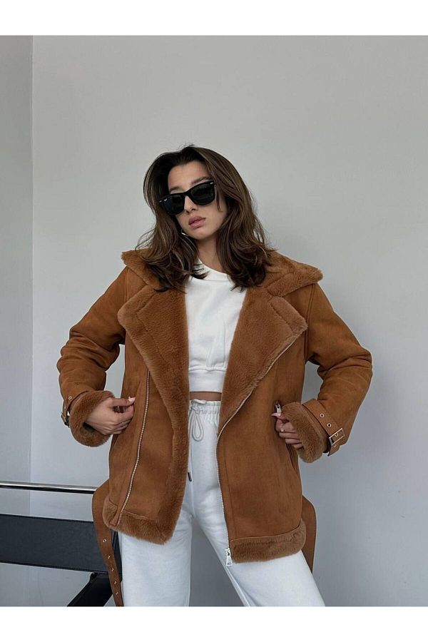 Fur lined suede coat womens clearance