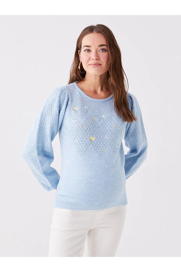 LC Waikiki-LCWAIKIKI Maternity Crew Neck Openwork Long Sleeve Maternity Knitwear Sweater 1