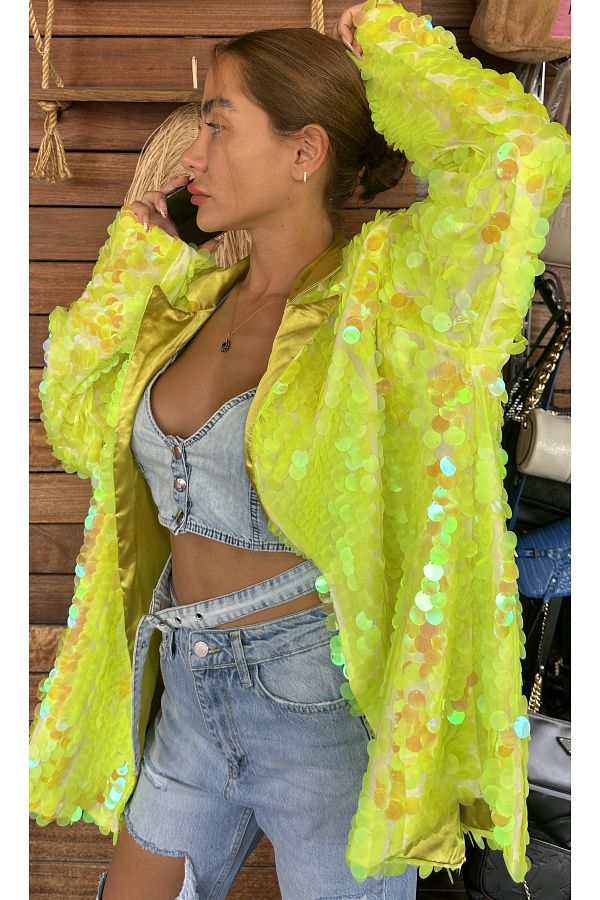 Yellow sequin jacket hot sale