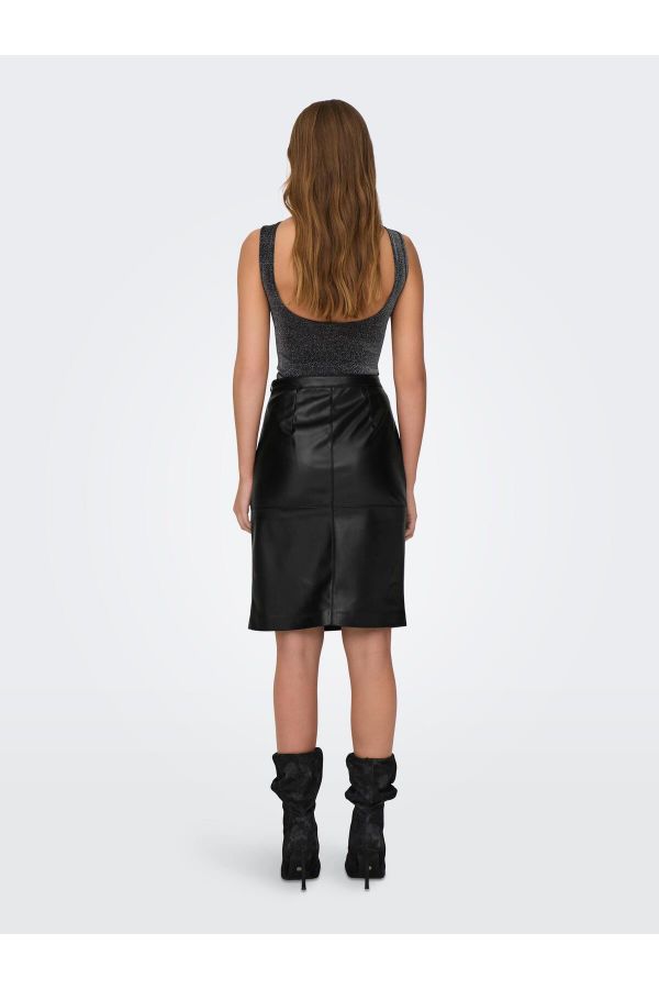 Only ONLOLINE FAUX LEATHER PENCIL SKIRT OTW Deep Slit Faux Leather