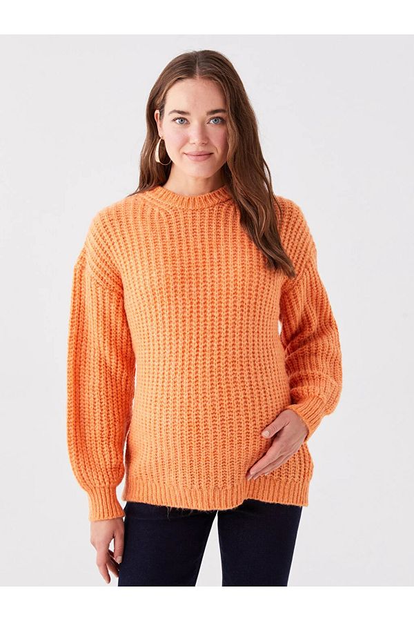 LC Waikiki-LCWAIKIKI Maternity Crew Neck Plain Long Sleeve Maternity Knitwear Sweater 1