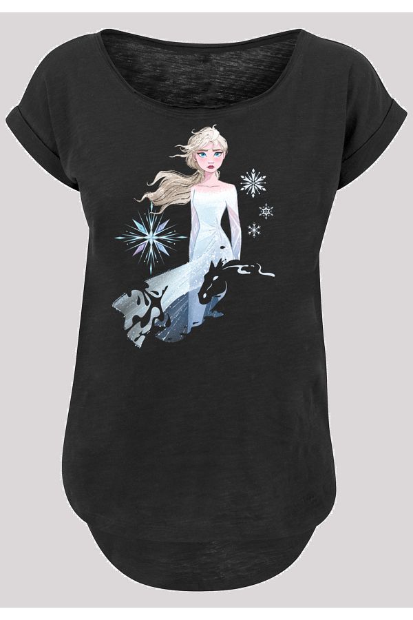 F4NT4STIC-Damen Disney Frozen 2 Elsa Nokk Silhouette mit Ladies Long Slub Tee 1